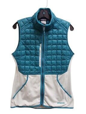 Patagonia Teal And Mint Green Quilted Women's Vest With Fleece Size Medium